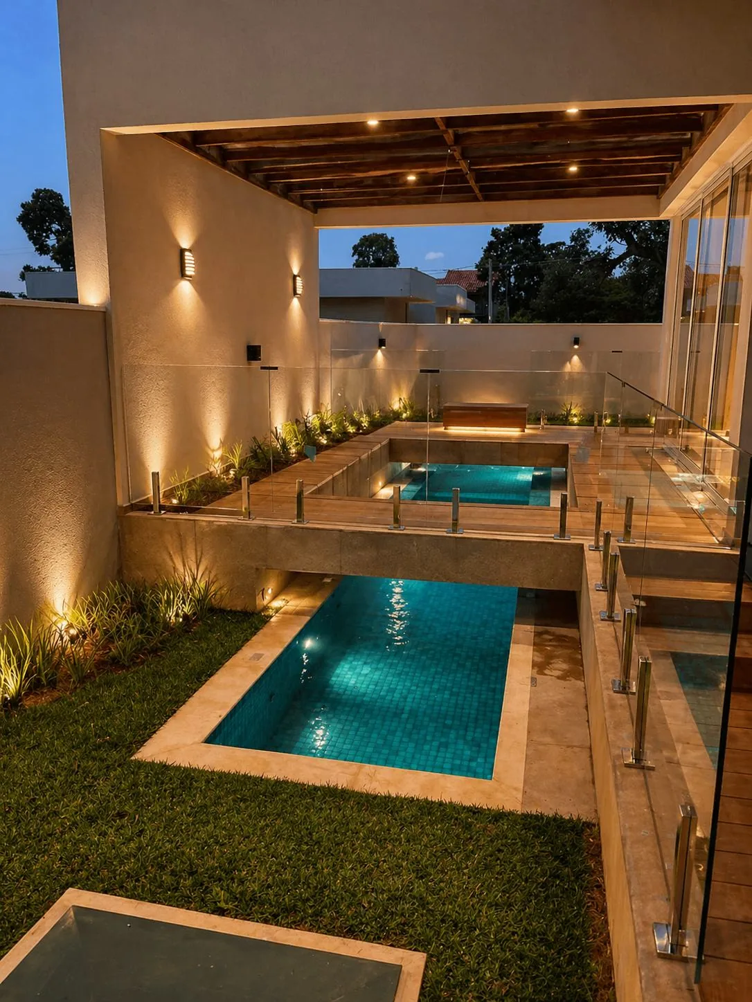 Área externa premium com piscina, guarda-corpo e esquadrias Reserva Prime