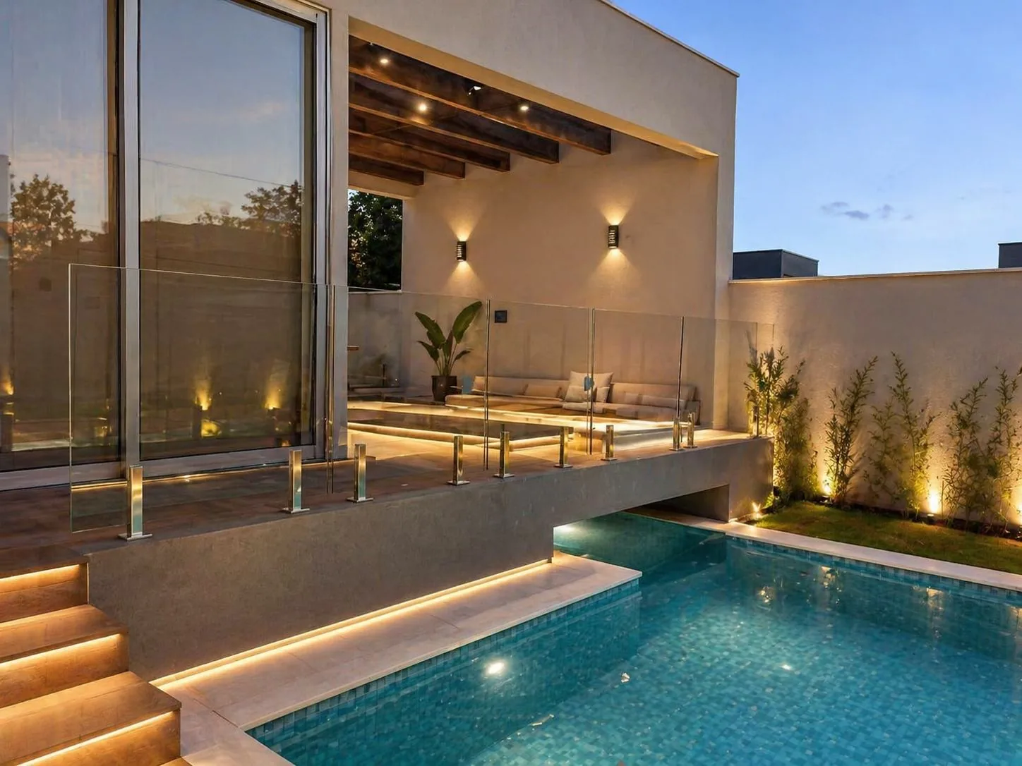 Obra premium com vidro e piscina